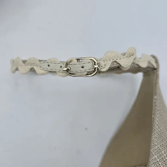 NWOT Sam Edelman Kori 2 Ankle Wrap Peep-Toe Platform Heels, Natural Linen, Sz. 9