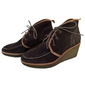OLUKAI Wali chocolate brown Suede Lace Wedge Bootie Size 6.5/36.5 gorpcore