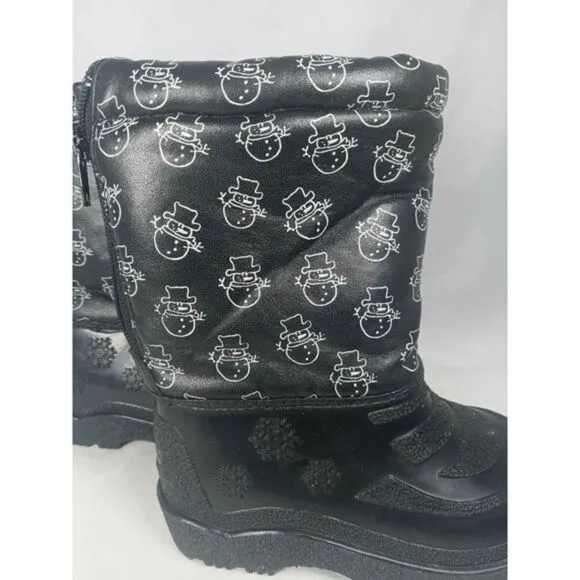 Outbrook Snow Boots Kids Sz 6 Snowmen‎ Black Inside Fur Great Preowned Condition