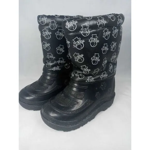 Outbrook Snow Boots Kids Sz 6 Snowmen‎ Black Inside Fur Great Preowned Condition