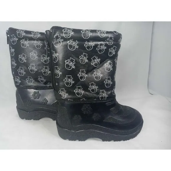 Outbrook Snow Boots Kids Sz 6 Snowmen‎ Black Inside Fur Great Preowned Condition