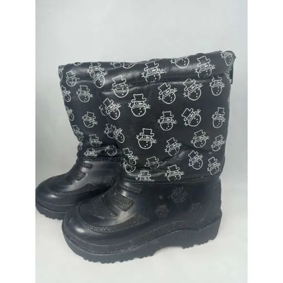 Outbrook Snow Boots Kids Sz 6 Snowmen‎ Black Inside Fur Great Preowned Condition