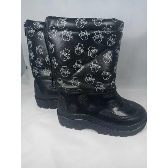 Outbrook Snow Boots Kids Sz 6 Snowmen‎ Black Inside Fur Great Preowned Condition