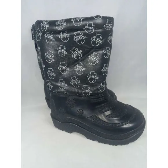 Outbrook Snow Boots Kids Sz 6 Snowmen‎ Black Inside Fur Great Preowned Condition
