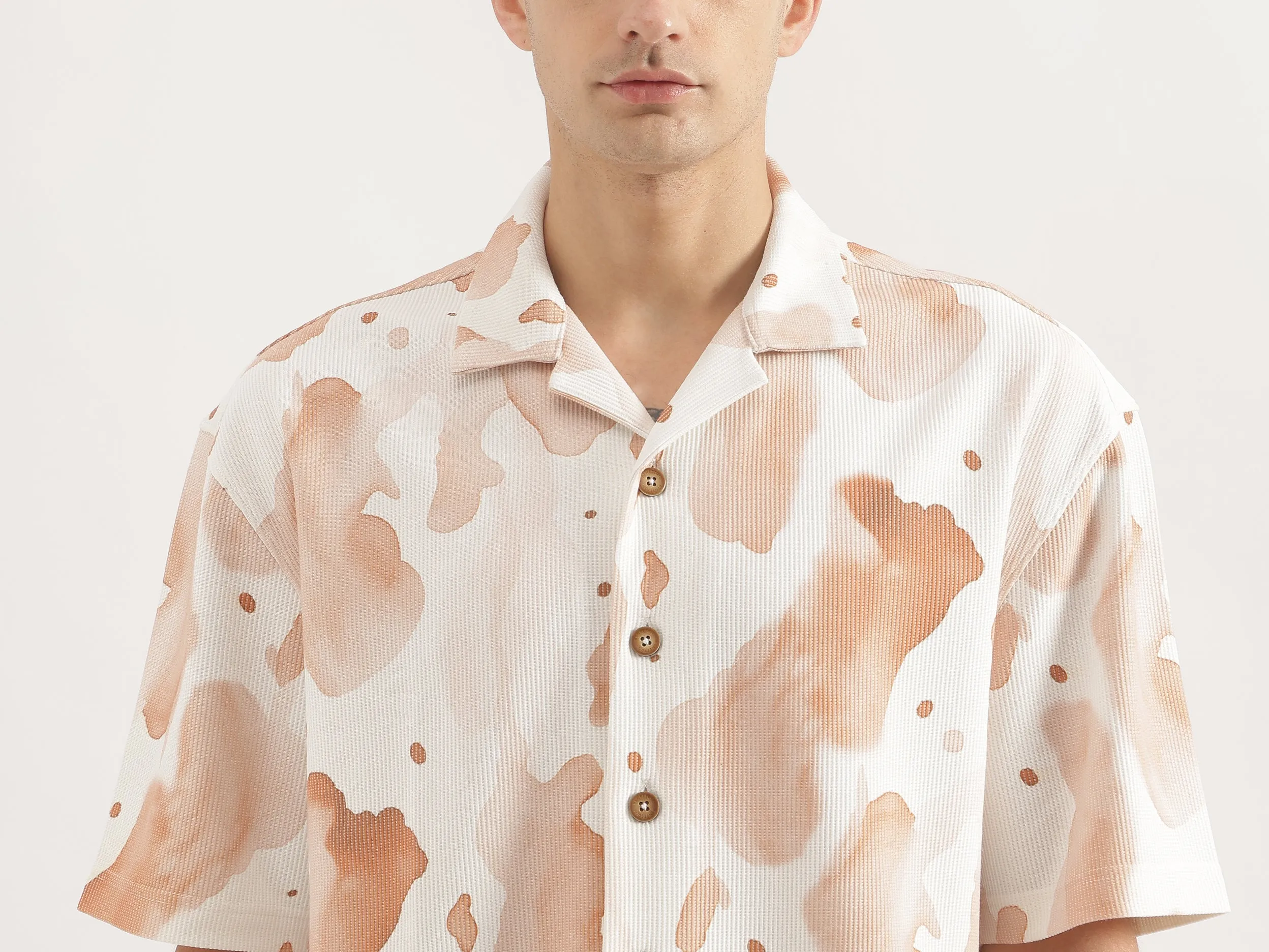 Oversized Fit Cuban Collar Printed Shirt
