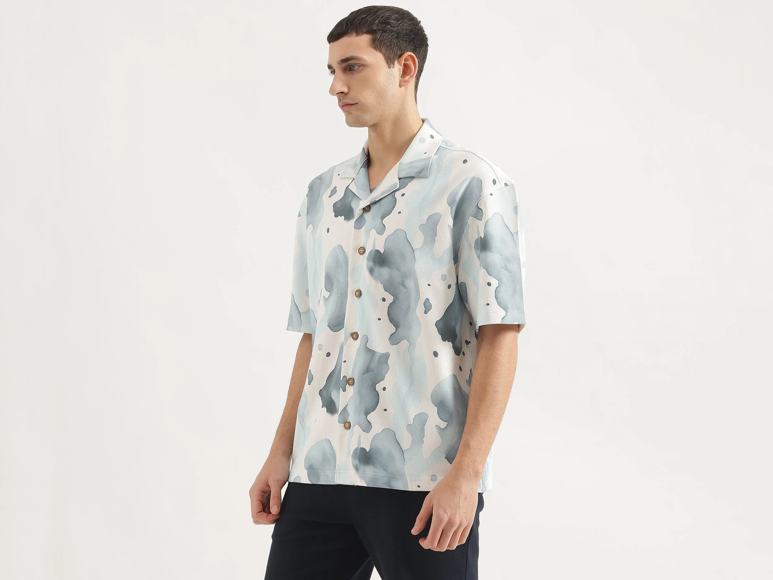 Oversized Fit Cuban Collar Printed Shirt
