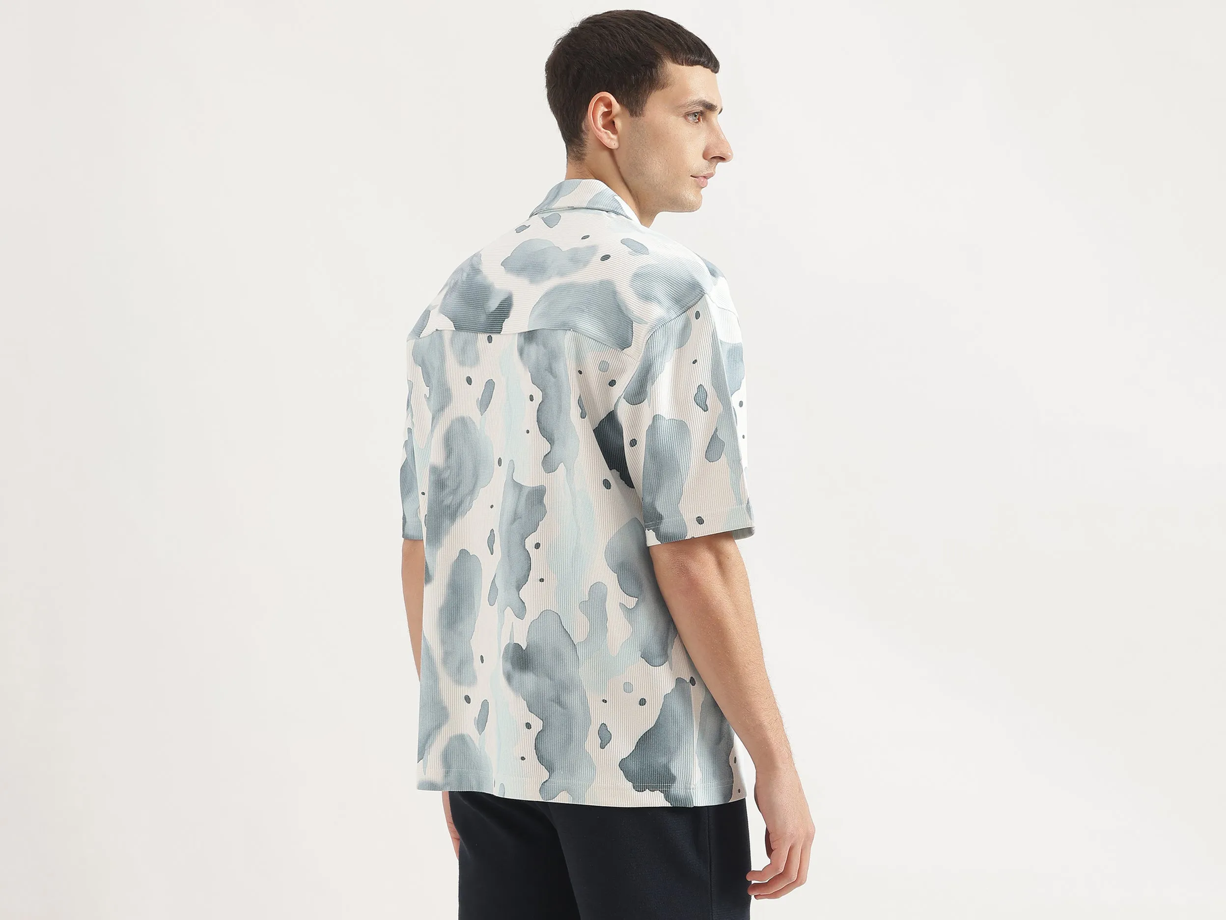 Oversized Fit Cuban Collar Printed Shirt