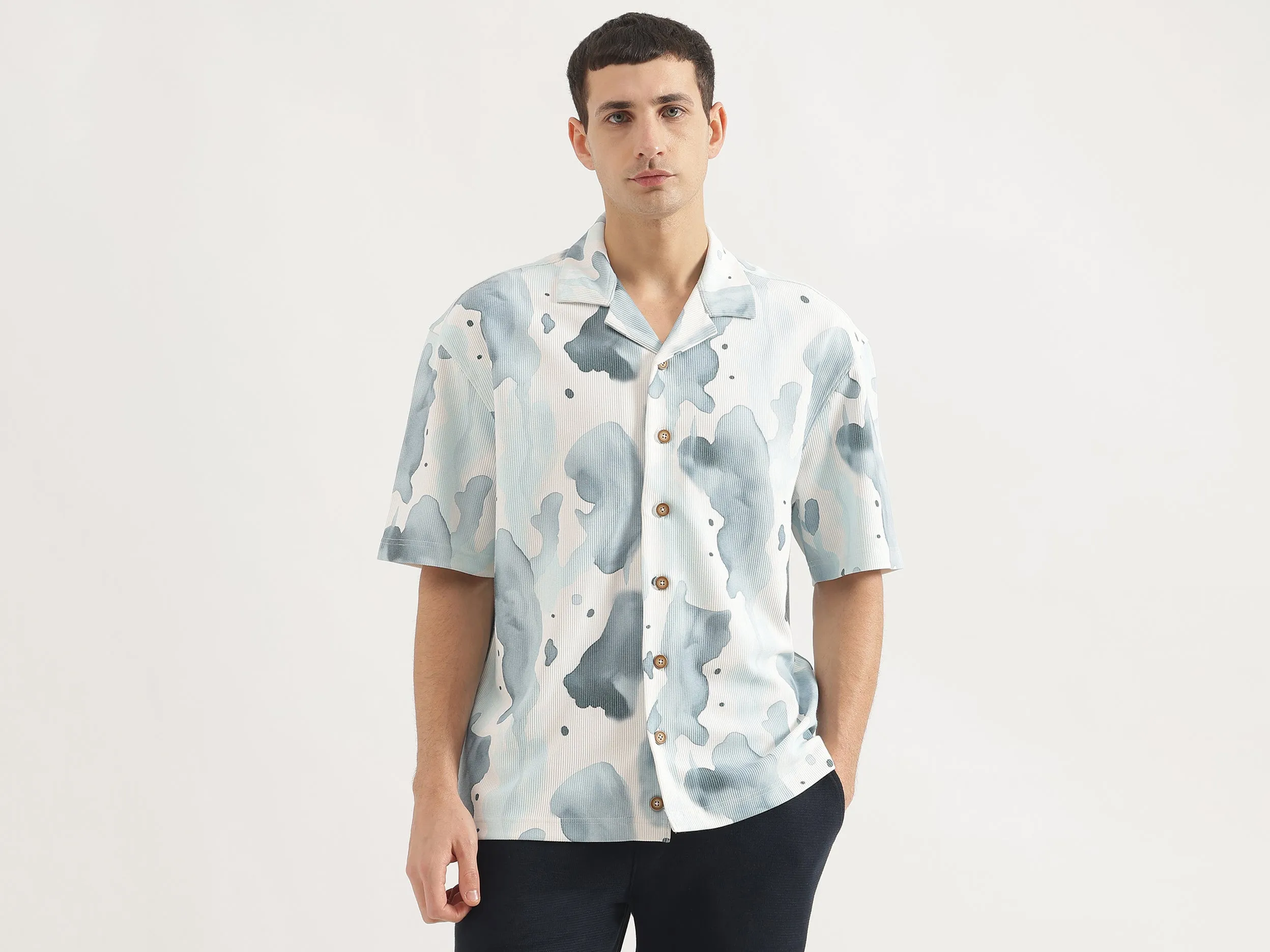 Oversized Fit Cuban Collar Printed Shirt