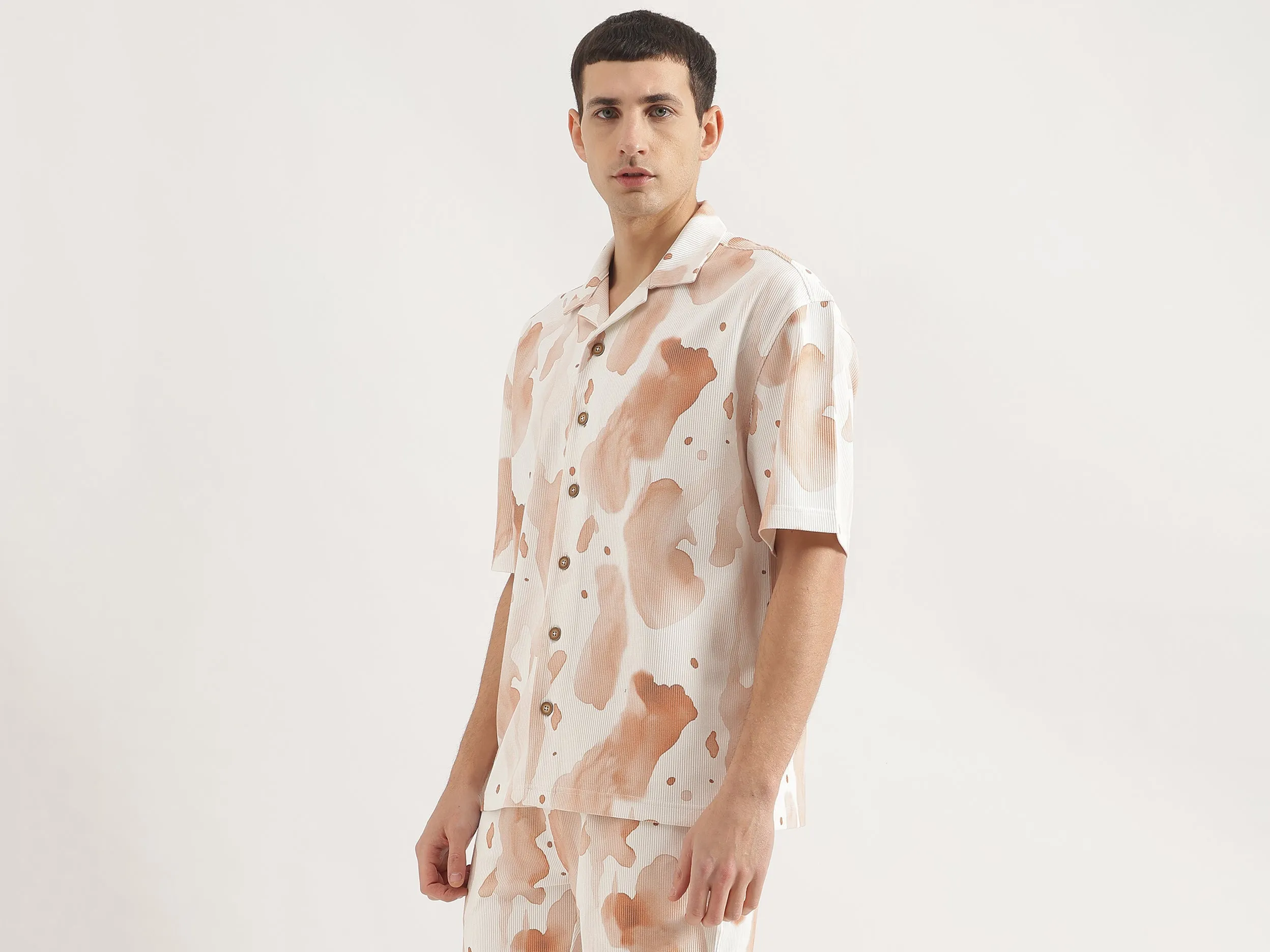 Oversized Fit Cuban Collar Printed Shirt