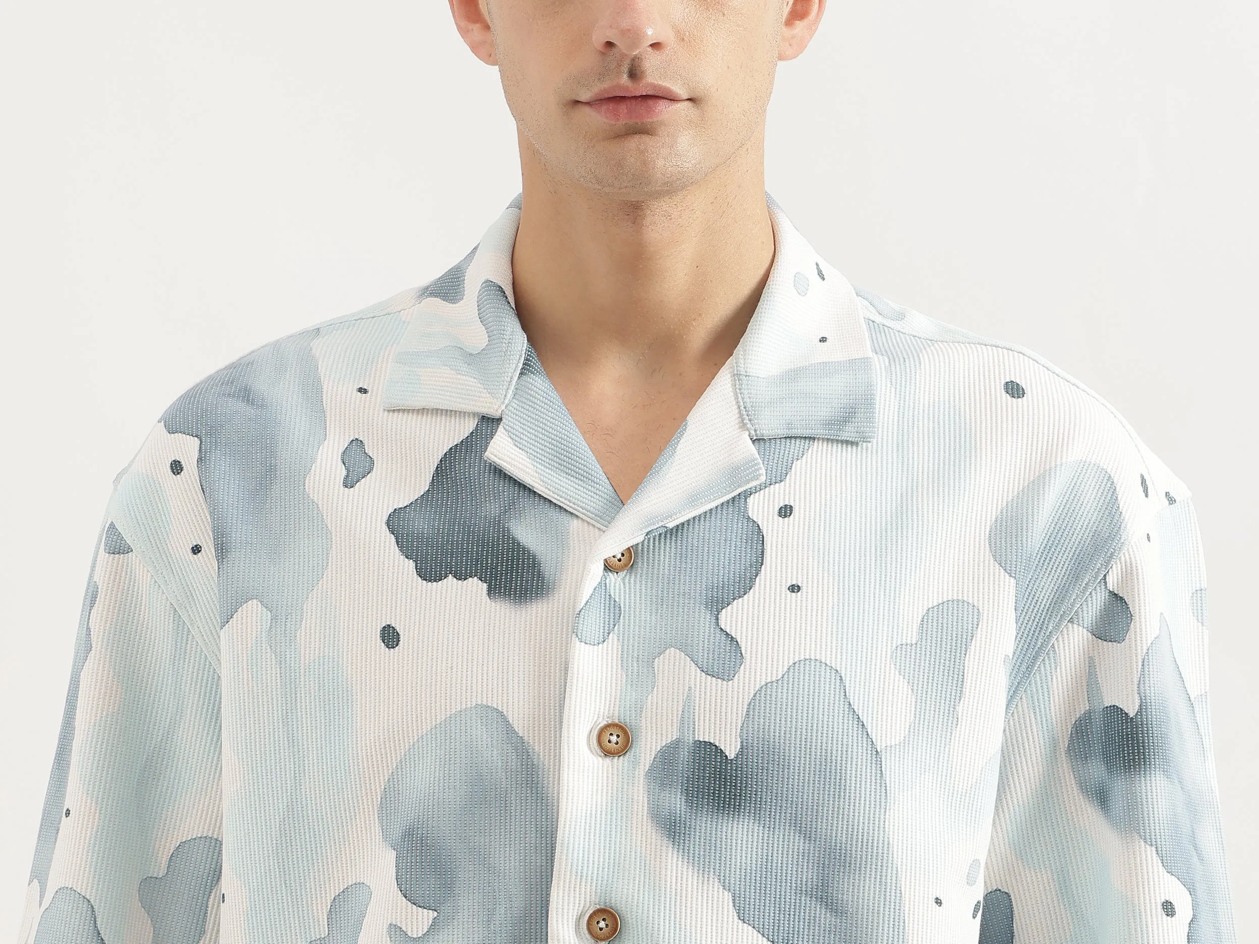 Oversized Fit Cuban Collar Printed Shirt