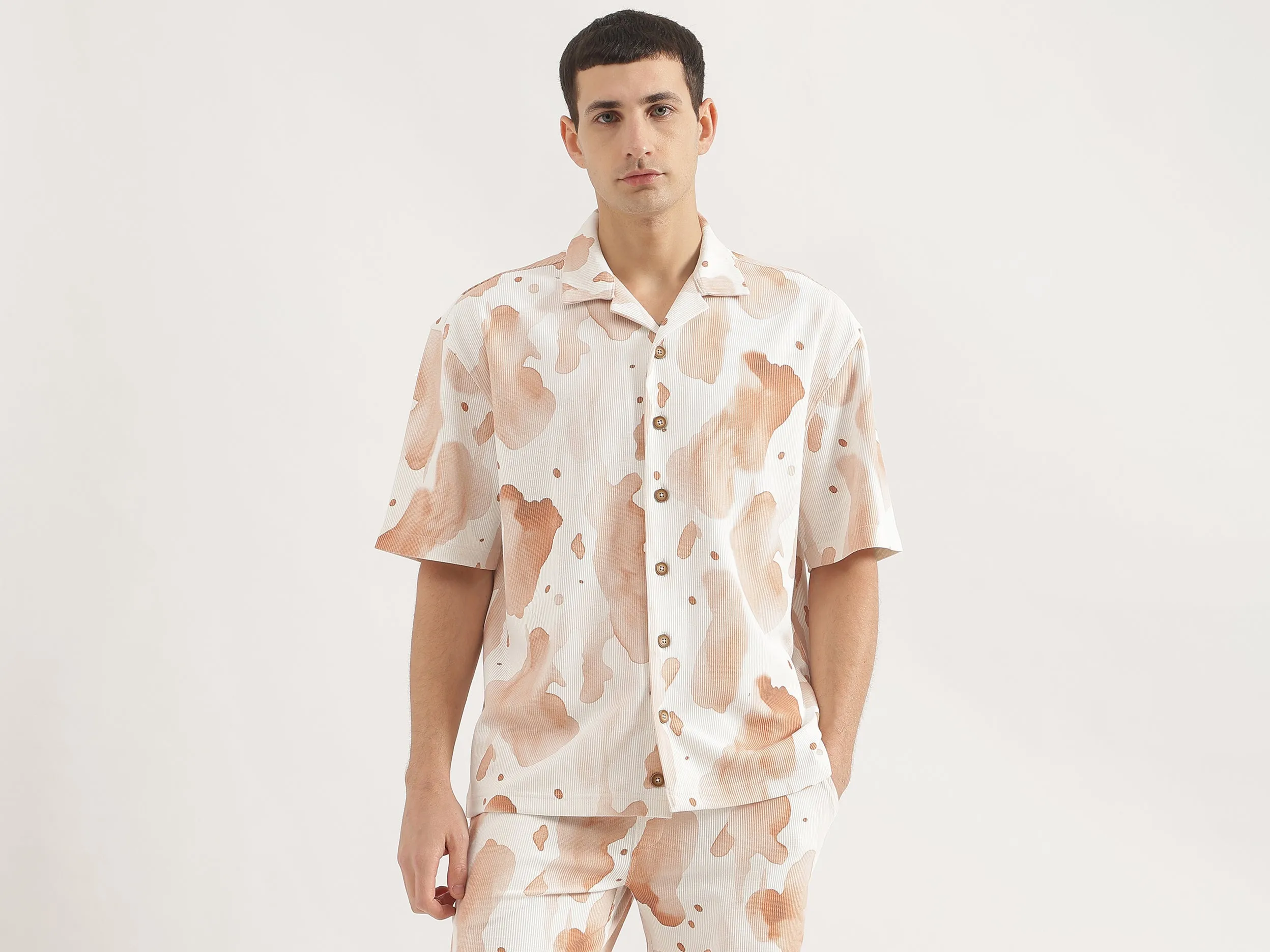 Oversized Fit Cuban Collar Printed Shirt