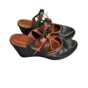 Penelope Chilvers Leather Calf Hair Wedge Heels Black/Brown Trim sz 39