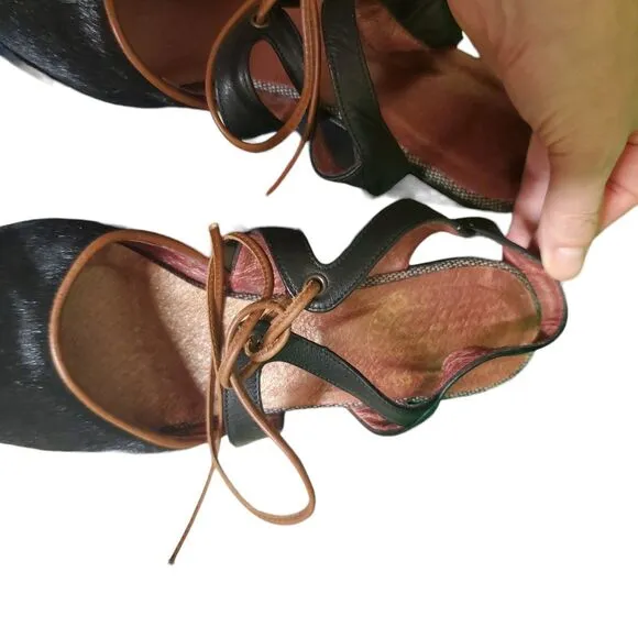 Penelope Chilvers Leather Calf Hair Wedge Heels Black/Brown Trim sz 39