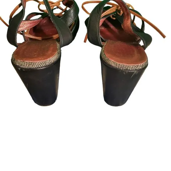 Penelope Chilvers Leather Calf Hair Wedge Heels Black/Brown Trim sz 39