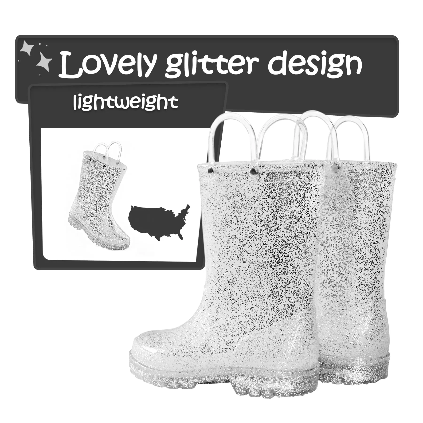 Pink/Purple/Silver Glitter Rubber Rain Boots