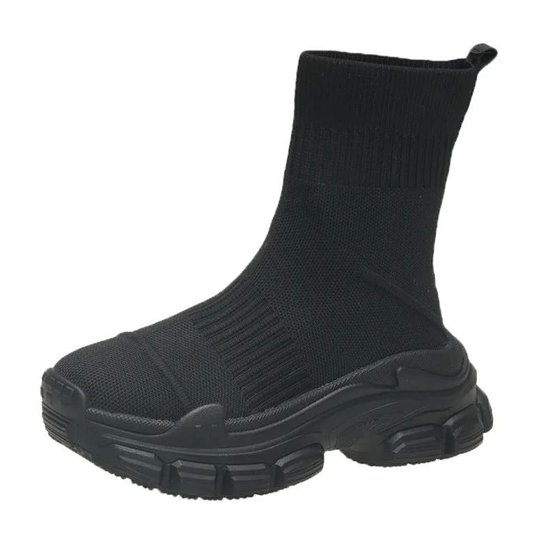 Platform Knitted Sports Casual Shoes And Boots