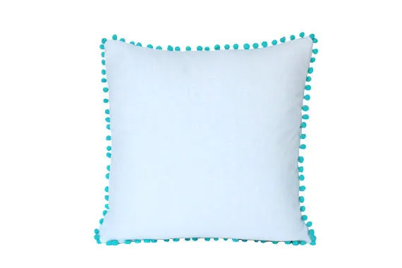 Pom pom fringe plain cotton canvas pillow cushion cover