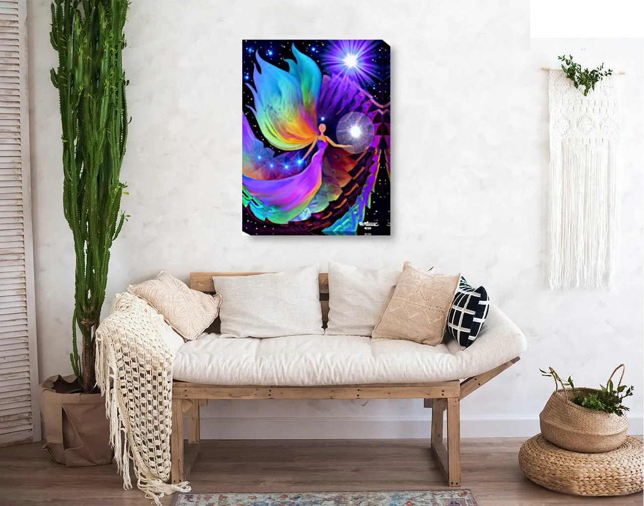 Rainbow Wall Art Stretched Canvas Print, Meditation, Visualization - "The Divine Path"
