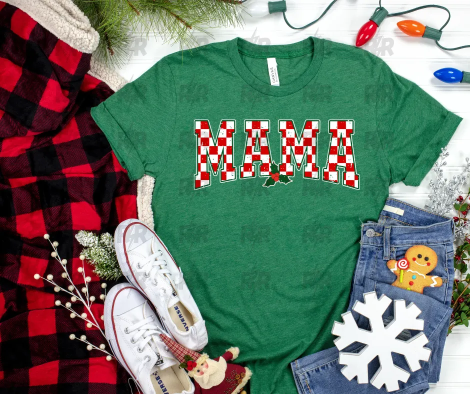 Red & White Checkered Mistletoe Mama Green Grass Tee