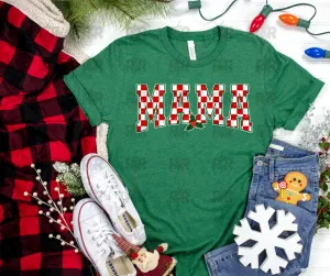 Red & White Checkered Mistletoe Mama Green Grass Tee