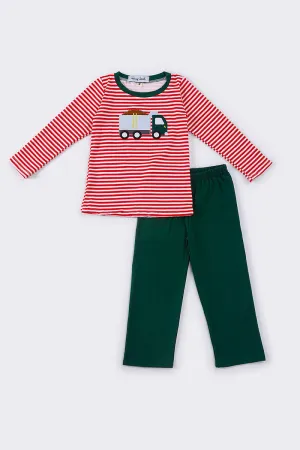 Red Stripe Truck Applique Boy Set