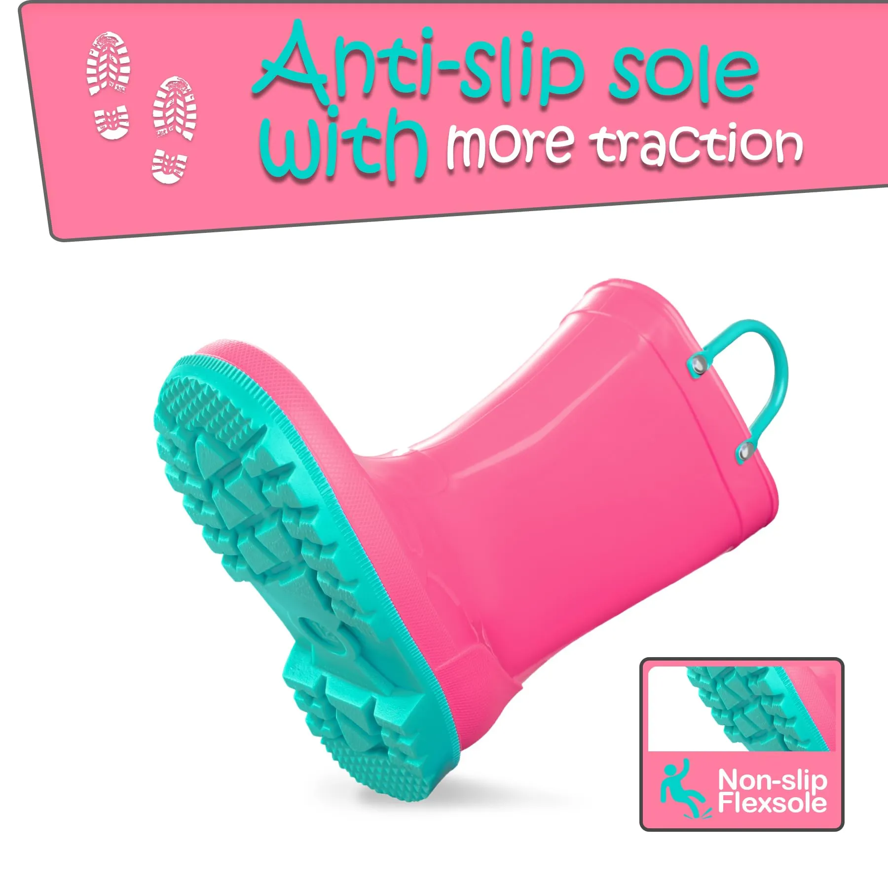 Rubber Rain Boots with Solid Color Panels