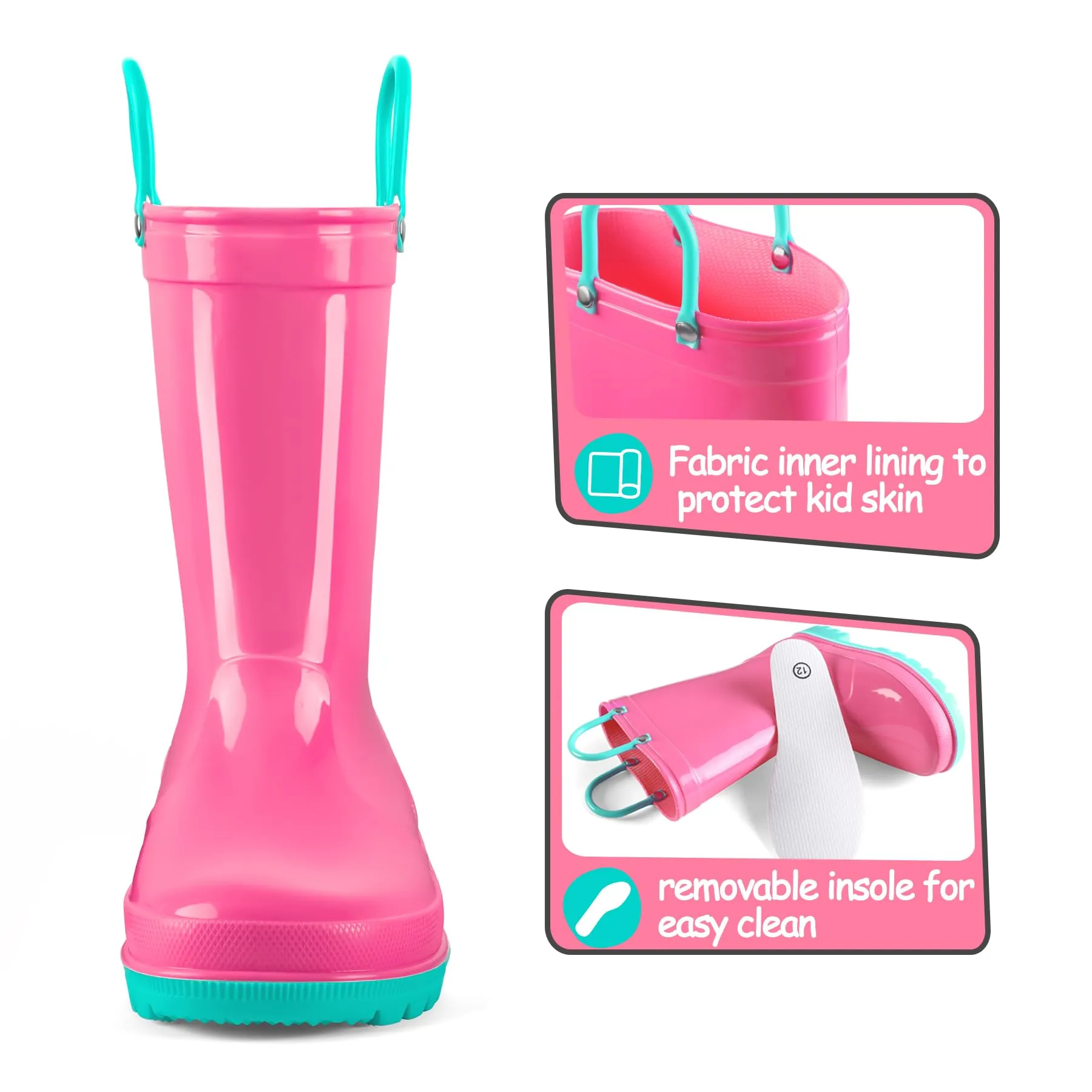Rubber Rain Boots with Solid Color Panels