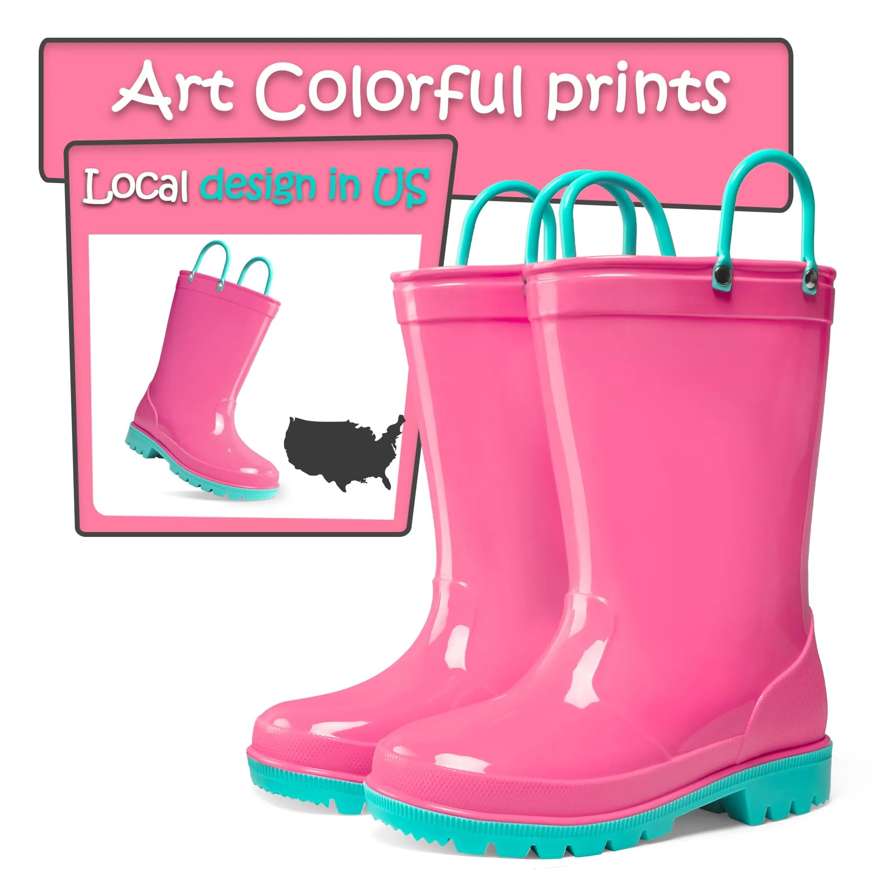 Rubber Rain Boots with Solid Color Panels