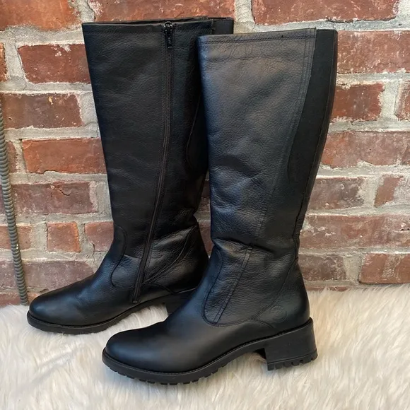 Santana Canada Genuine Leather Black Tall Boots, Size 11M