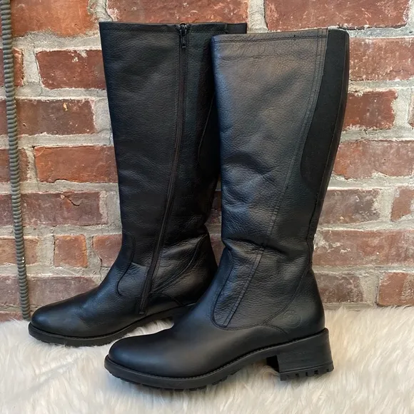 Santana Canada Genuine Leather Black Tall Boots, Size 11M