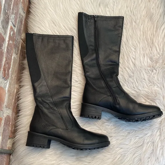 Santana Canada Genuine Leather Black Tall Boots, Size 11M