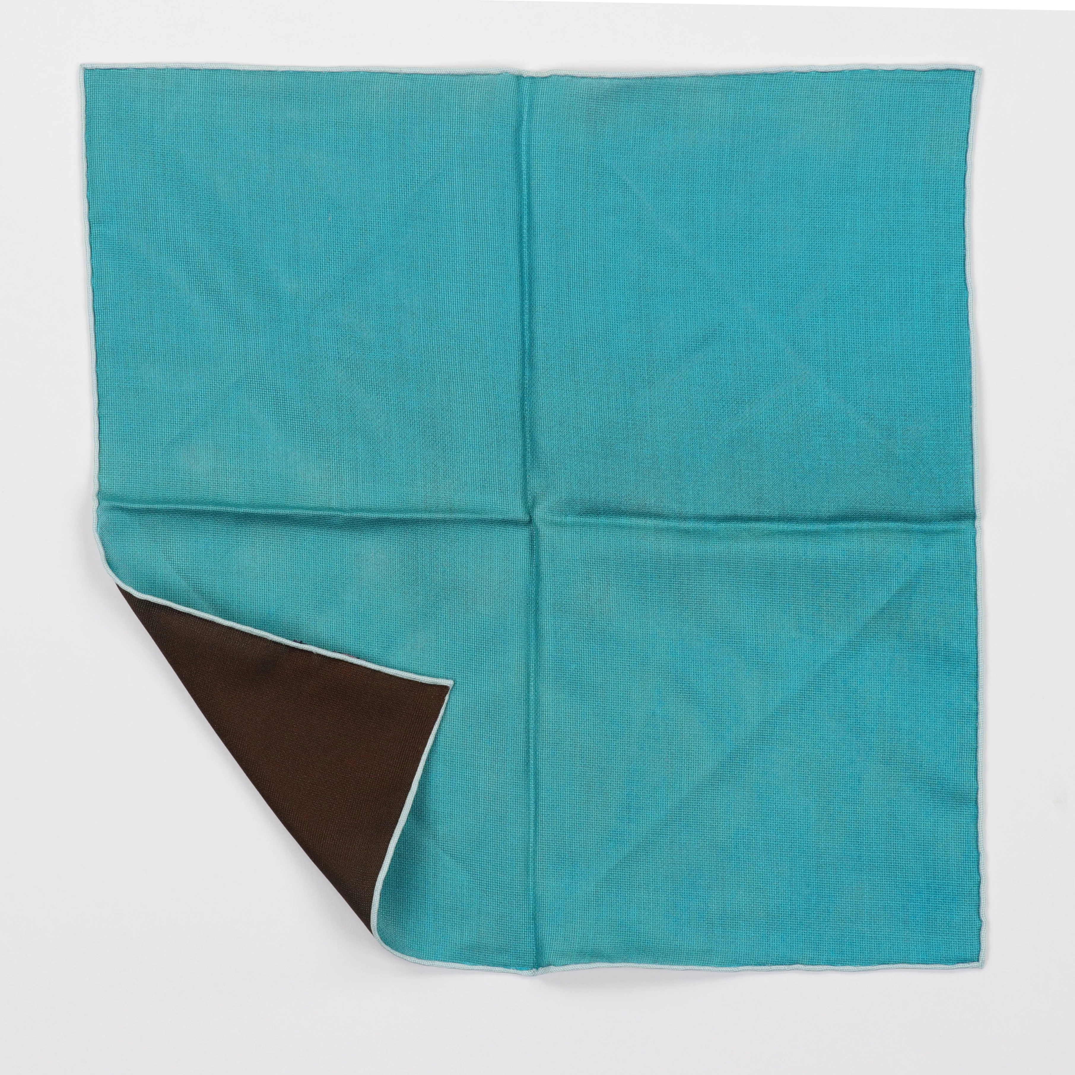 Seaward & Stearn Reversible Pocket Square - Solid Teal/Brown