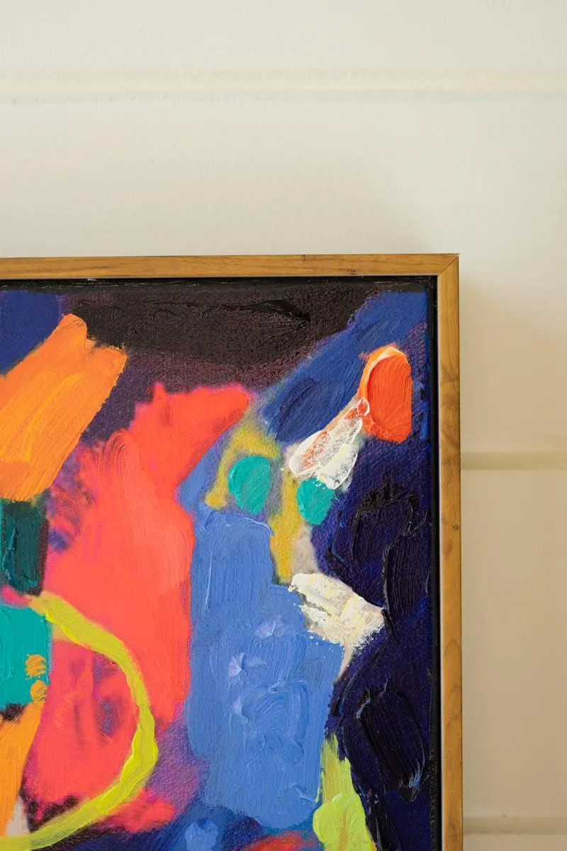Set of 4 Framed Colorful Abstract Oil Paintings