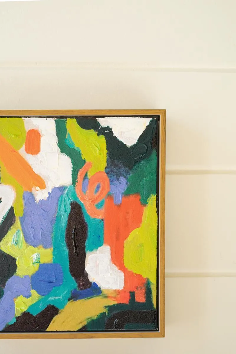 Set of 4 Framed Colorful Abstract Oil Paintings