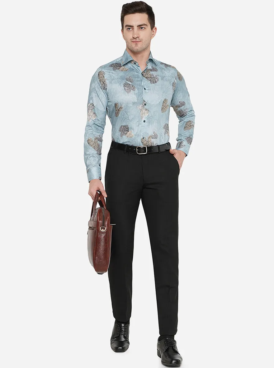 Sky Blue Printed Slim Fit Party Wear Shirt | Wyre