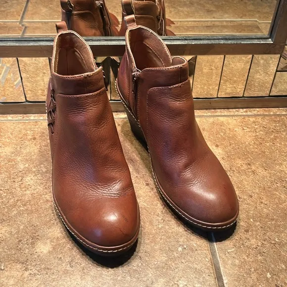 Sofft Brown Genuine Leather Wedge Booties