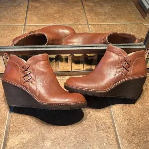 Sofft Brown Genuine Leather Wedge Booties