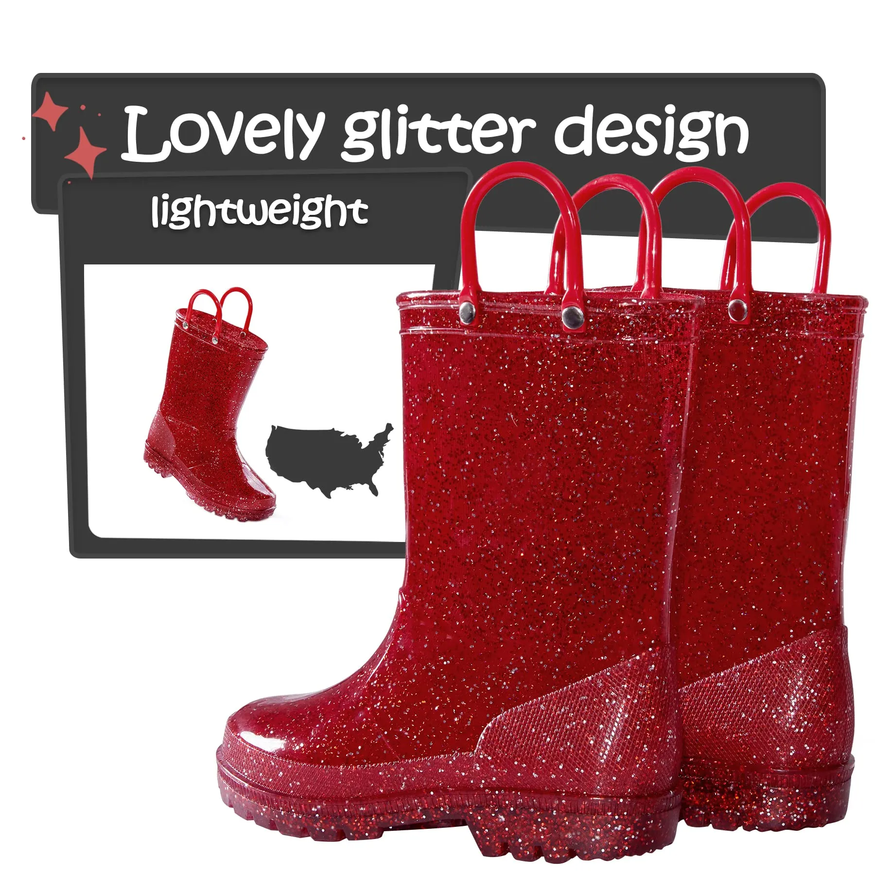 Solid Color Glitter Non-Slip Rubber Rain Boots