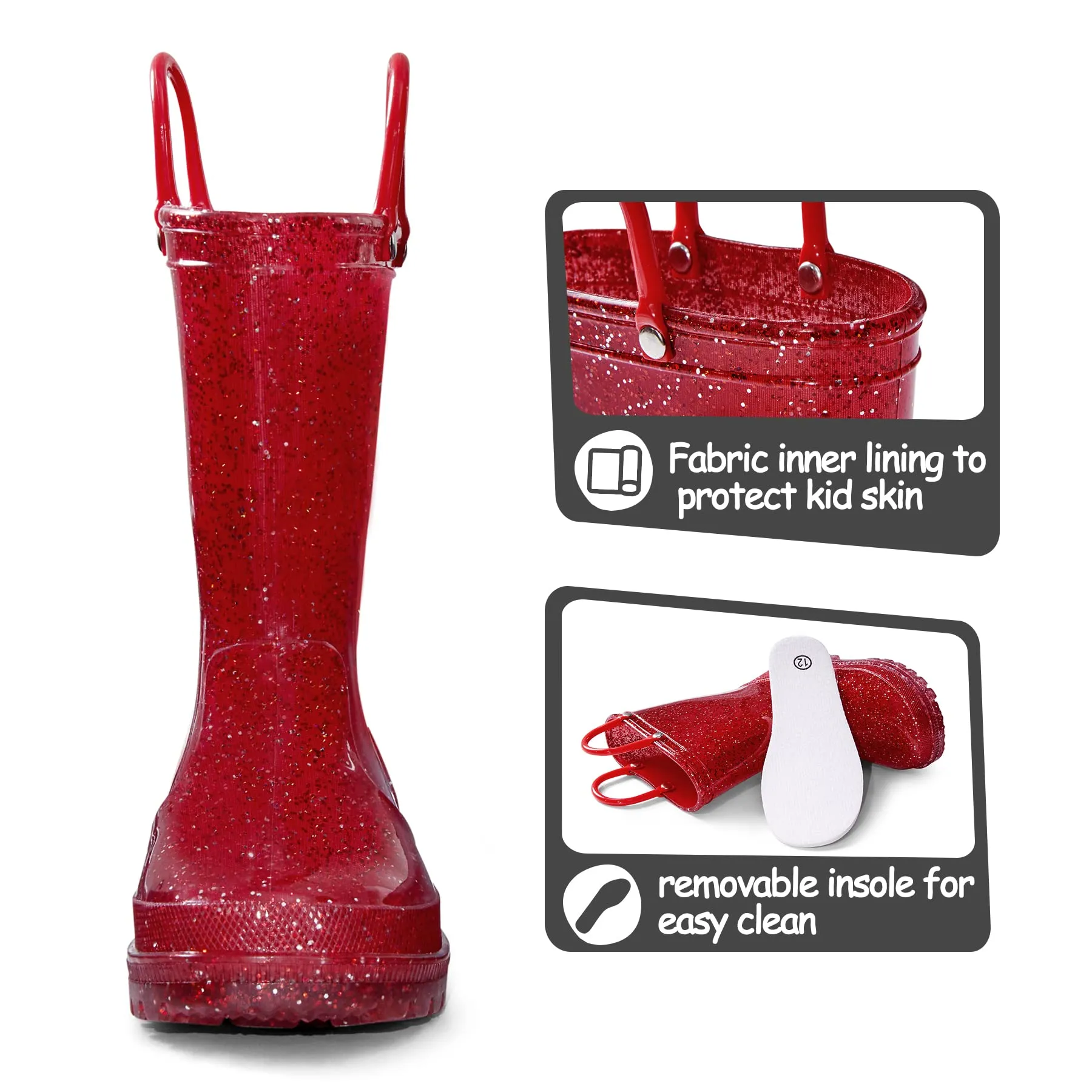 Solid Color Glitter Non-Slip Rubber Rain Boots