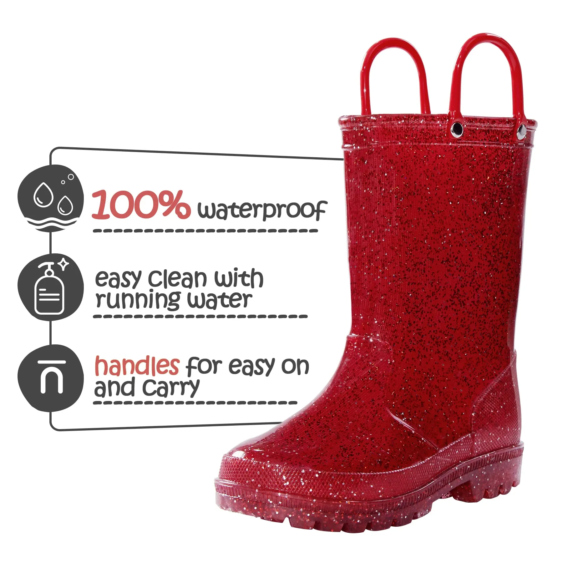 Solid Color Glitter Non-Slip Rubber Rain Boots