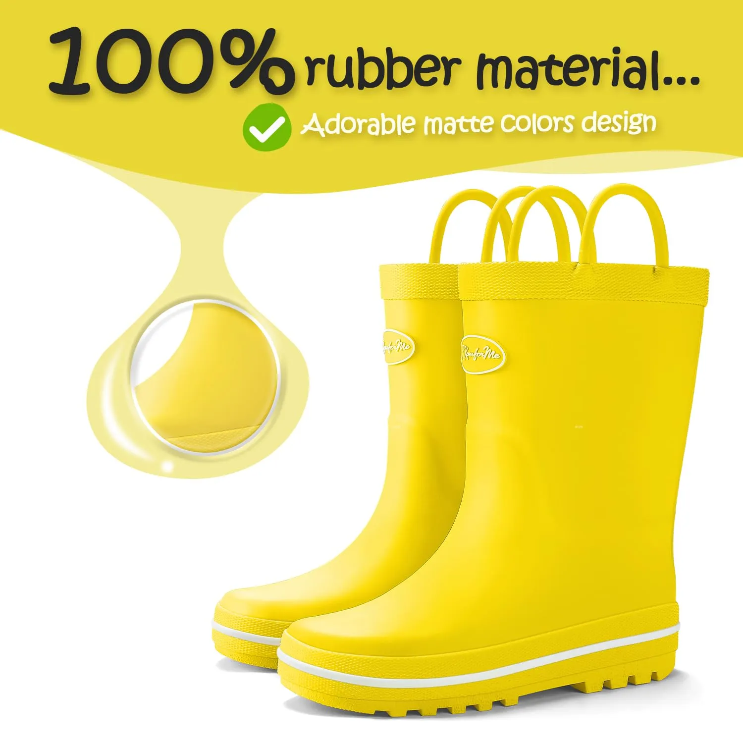 Solid Color Green Handle Rubber Rain Boots