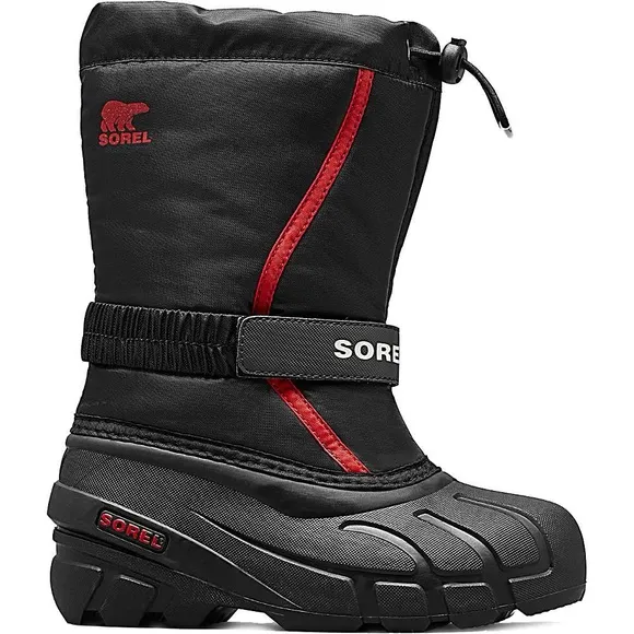 SOREL Flurry Weather Resistant Snow Boot in Black/Bright Red 5