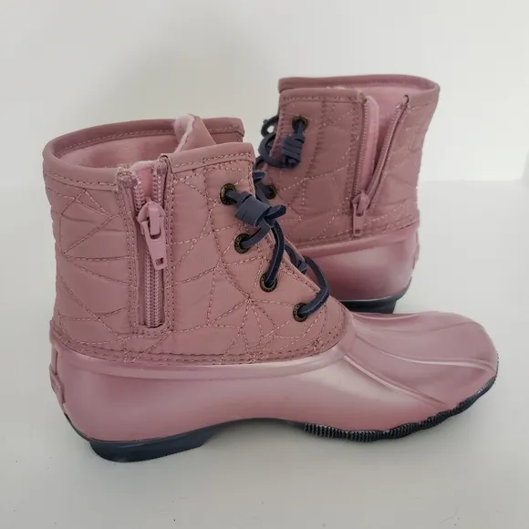 Sperry Kids Saltwater Girls Duck Boot in Blush/Pink Lace-up Zip Up Shoe Size 4