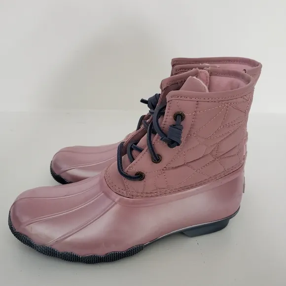 Sperry Kids Saltwater Girls Duck Boot in Blush/Pink Lace-up Zip Up Shoe Size 4