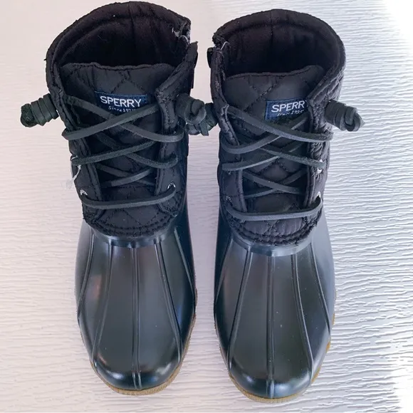Sperry Saltwater Nylon Quilted Duck Boot Waterproof Lace-Up Rain boot Size 1M