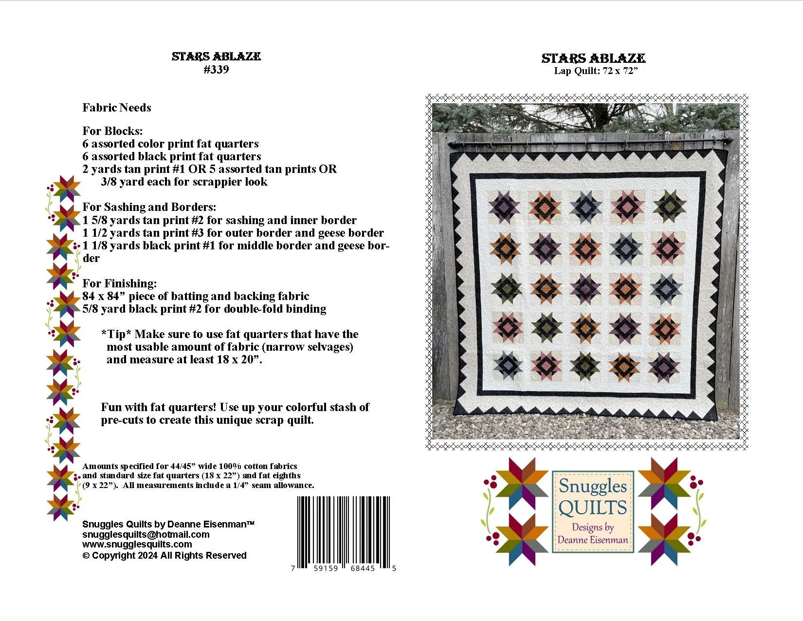 Stars Ablaze Lap Quilt Pattern