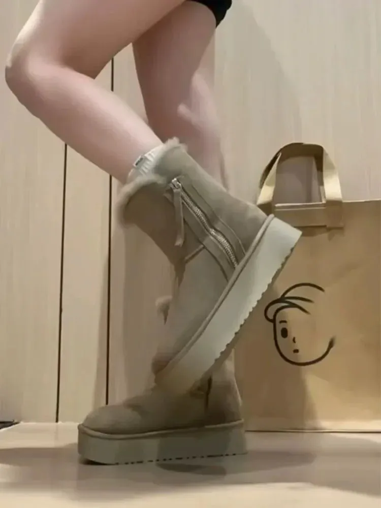 Thick Cotton Boots with Added Fleece – New Warm Fur Integrated Short Tube Thick Sole Snow Boots, Women's Side Zipper