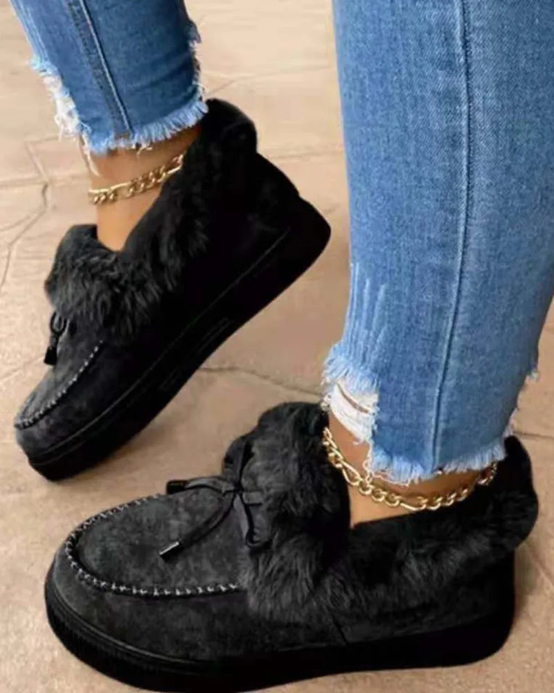 Tied Detail Fuzzy Trim Lined Snow Boots