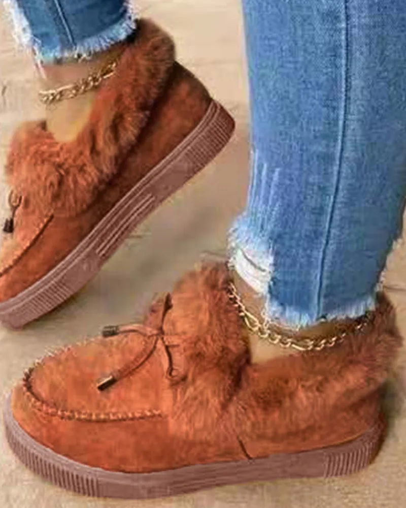 Tied Detail Fuzzy Trim Lined Snow Boots