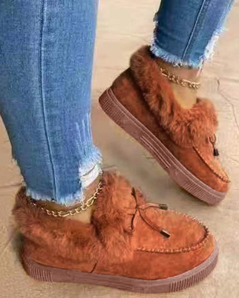 Tied Detail Fuzzy Trim Lined Snow Boots